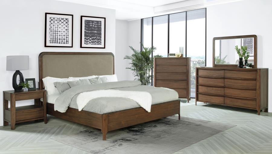 (image for) Maderia 57-inch Upholstered California King Panel Bed Walnut