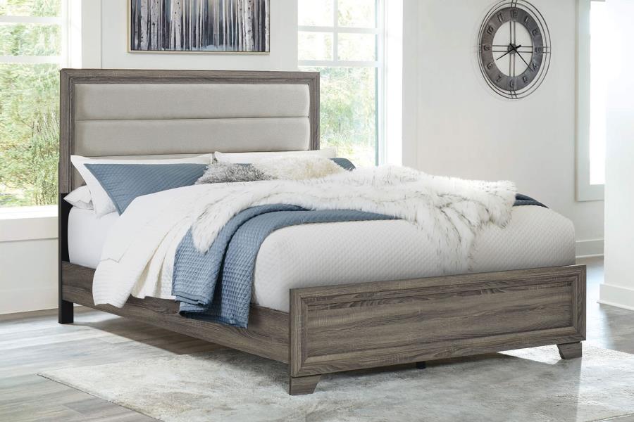 (image for) Wright 50-inch Upholstered Queen Bed Brown Oak