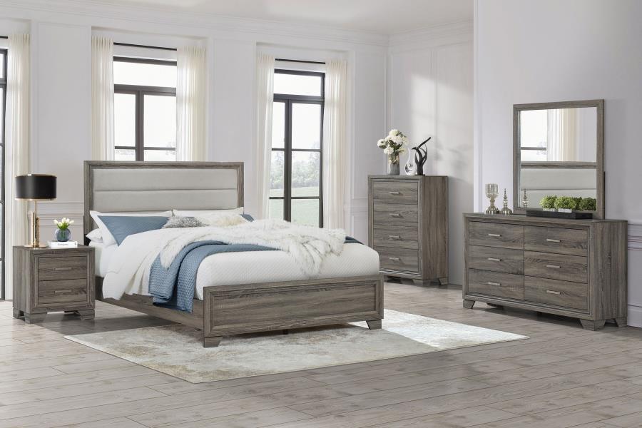 (image for) Wright 50-inch Upholstered Queen Bed Brown Oak