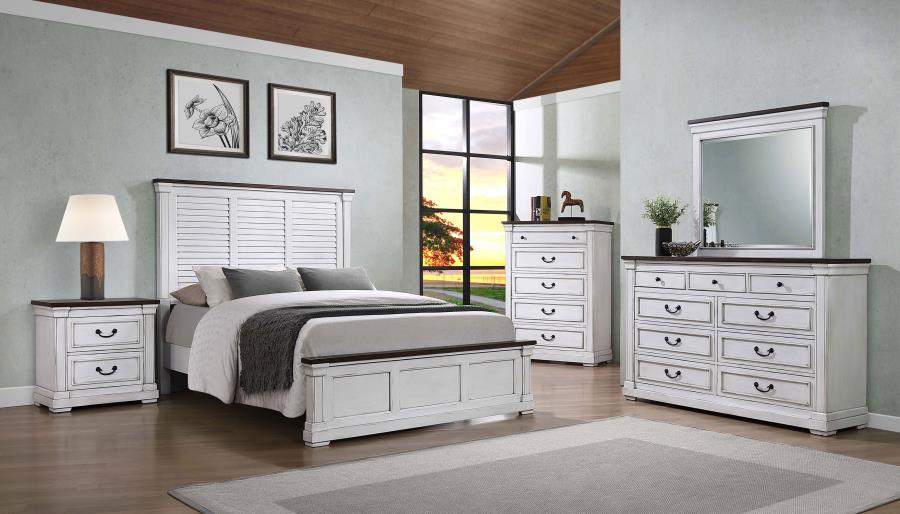 (image for) Hillcrest Wood Eastern King Panel Bed Distressed White