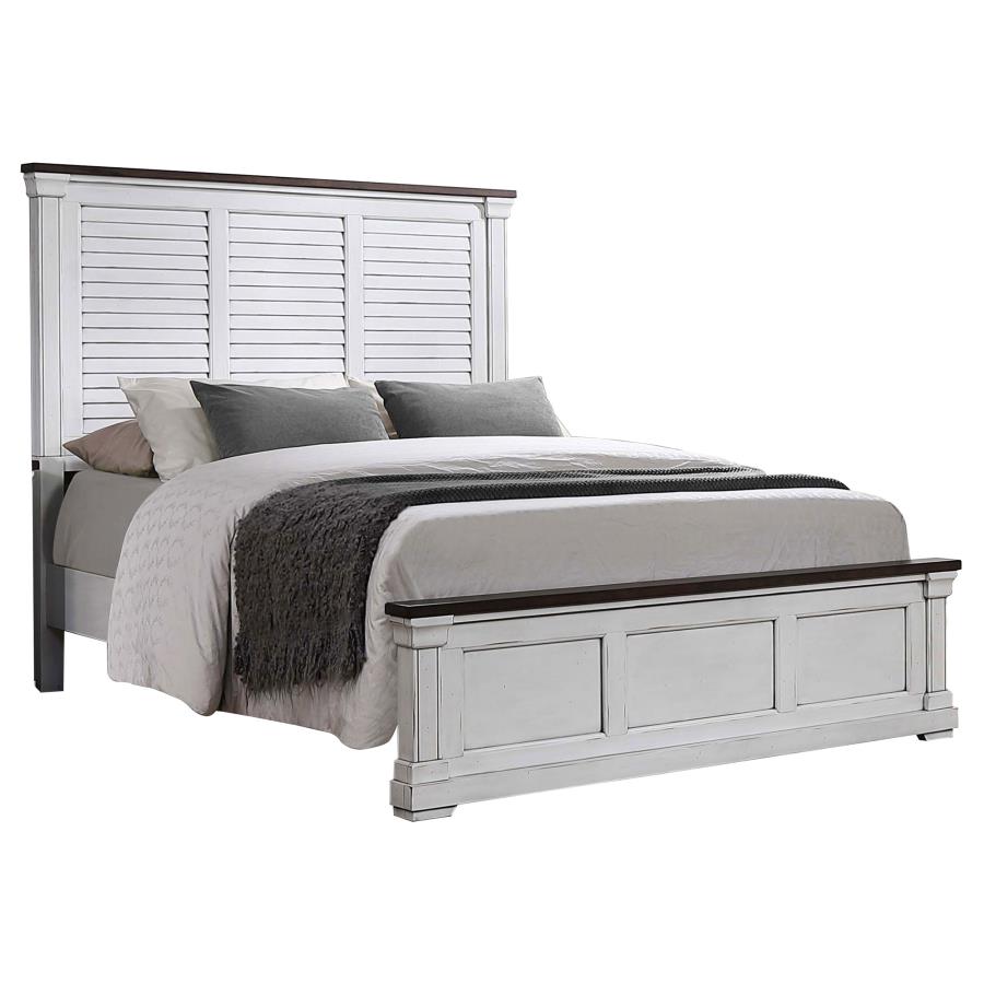 (image for) Hillcrest Wood California King Panel Bed Distressed White