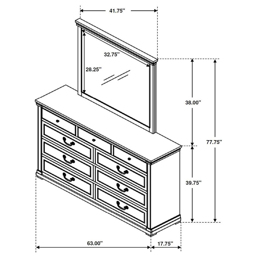 (image for) Hillcrest 9-drawer Dresser with Mirror Distressed White