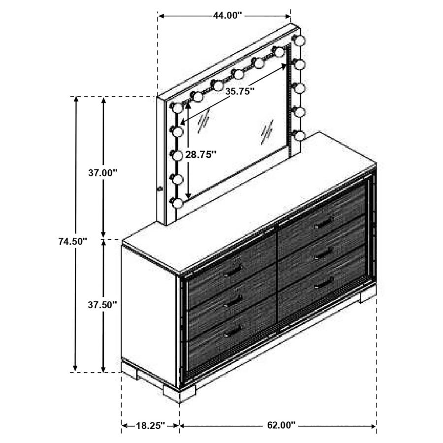 (image for) Cappola 6-drawer Dresser with Mirror Black