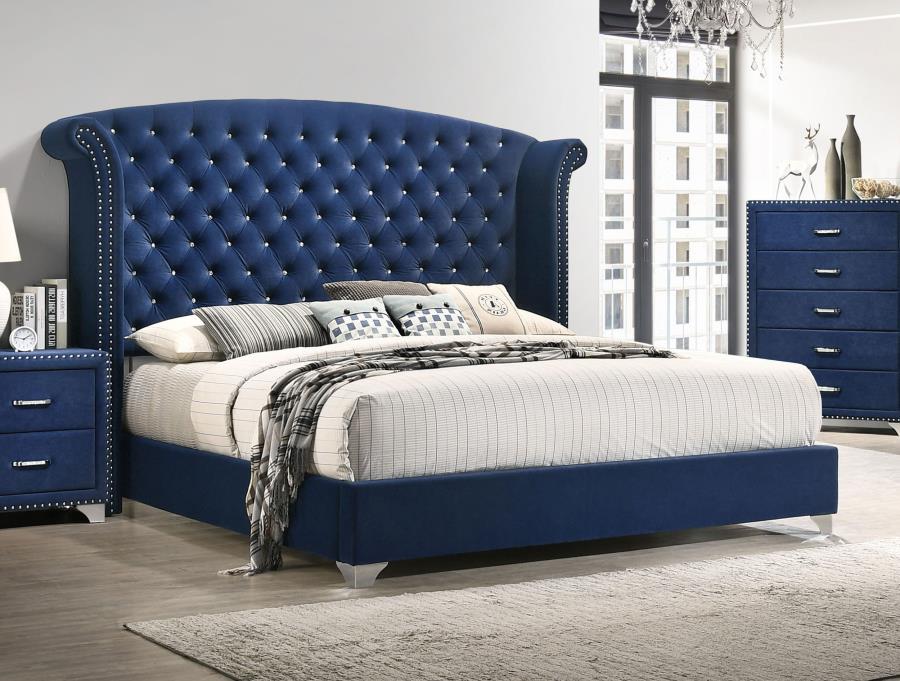 (image for) Melody Upholstered Queen Wingback Bed Pacific Blue