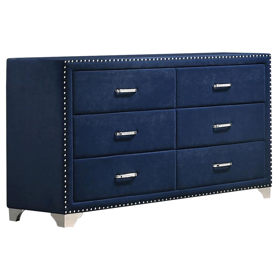 (image for) Melody 6-drawer Upholstered Dresser Pacific Blue - Click Image to Close