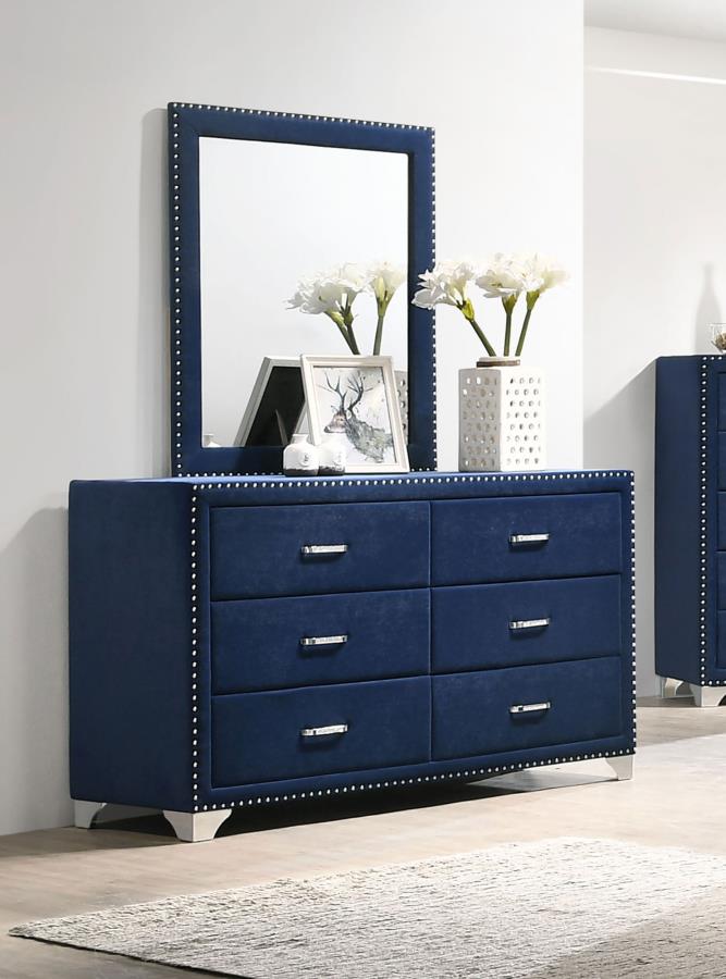 (image for) Melody 6-drawer Upholstered Dresser with Mirror Pacific Blue