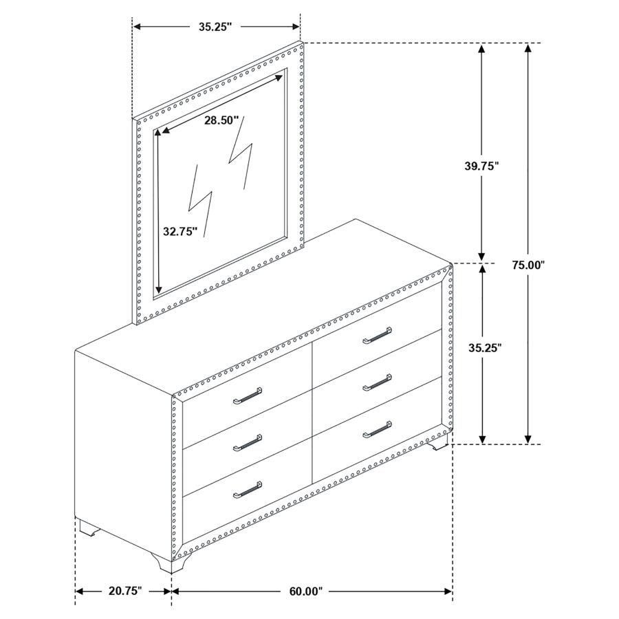 (image for) Melody 6-drawer Upholstered Dresser with Mirror Pacific Blue