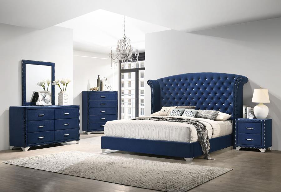 (image for) Melody 6-drawer Upholstered Dresser with Mirror Pacific Blue