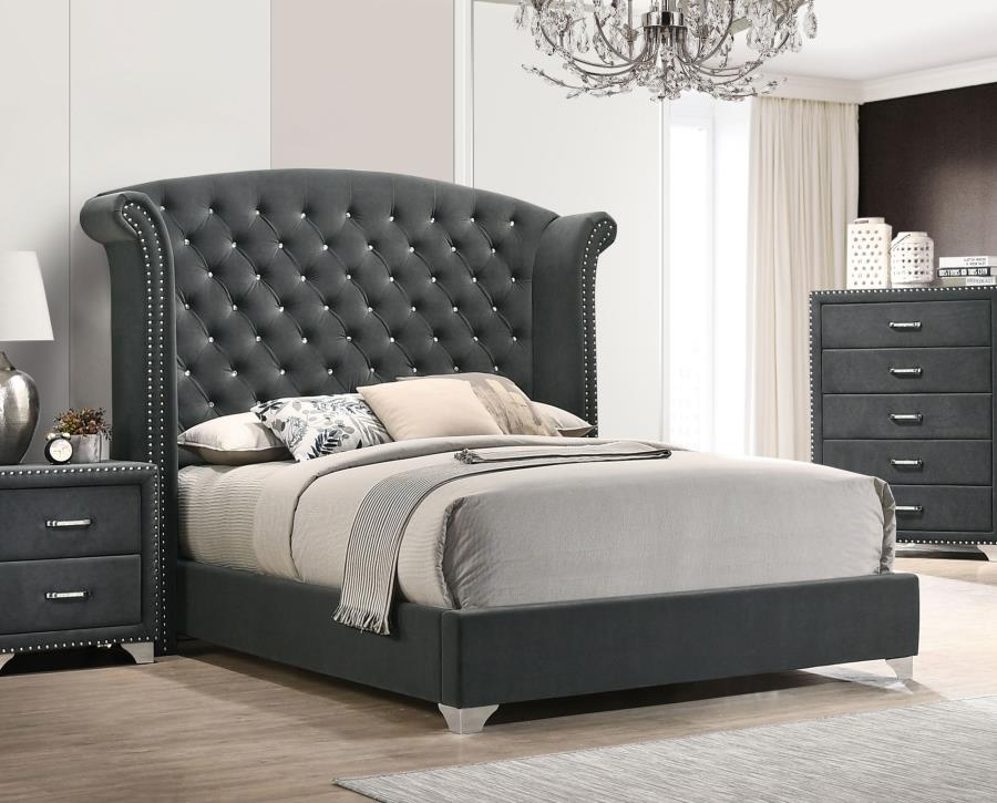 (image for) Melody Upholstered Eastern King Wingback Bed Grey