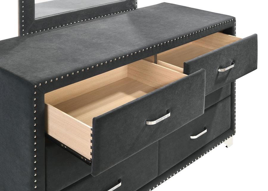 (image for) Melody 6-drawer Upholstered Dresser with Mirror Grey