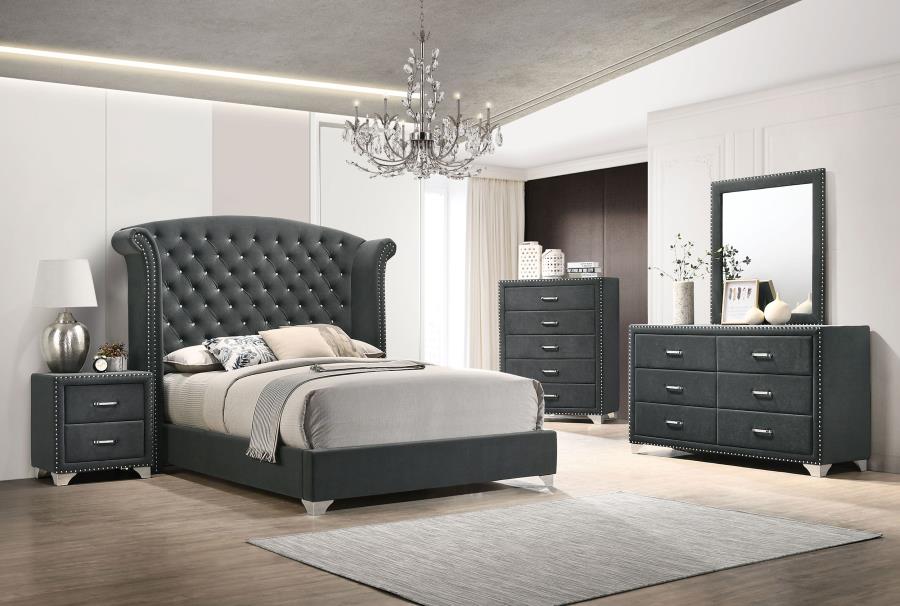 (image for) Melody 6-drawer Upholstered Dresser with Mirror Grey