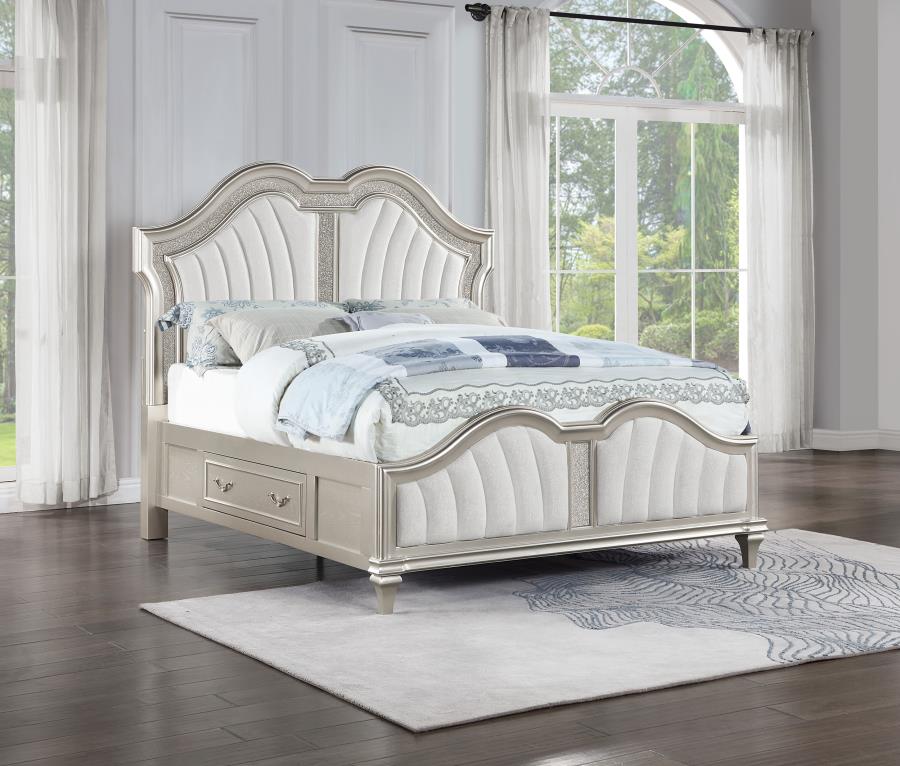 (image for) Evangeline Eastern King LED Storage Panel Bed Silver Oak