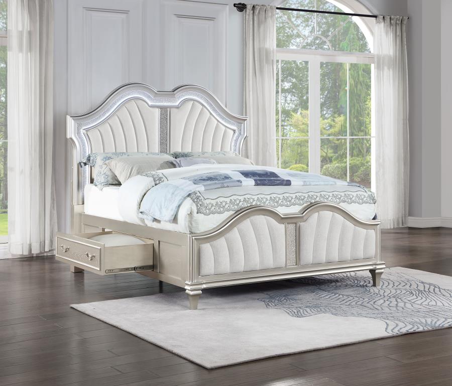 (image for) Evangeline Eastern King LED Storage Panel Bed Silver Oak