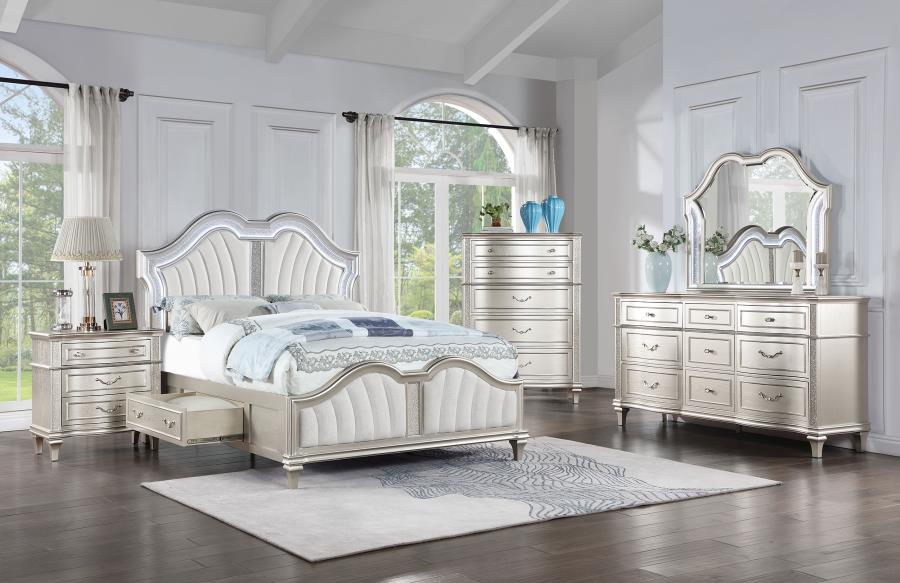 (image for) Evangeline Eastern King LED Storage Panel Bed Silver Oak