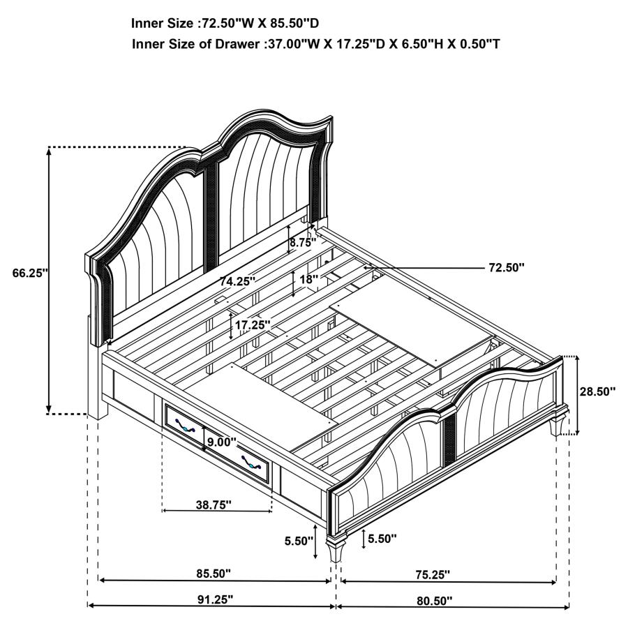 (image for) Evangeline California King LED Storage Panel Bed Silver Oak