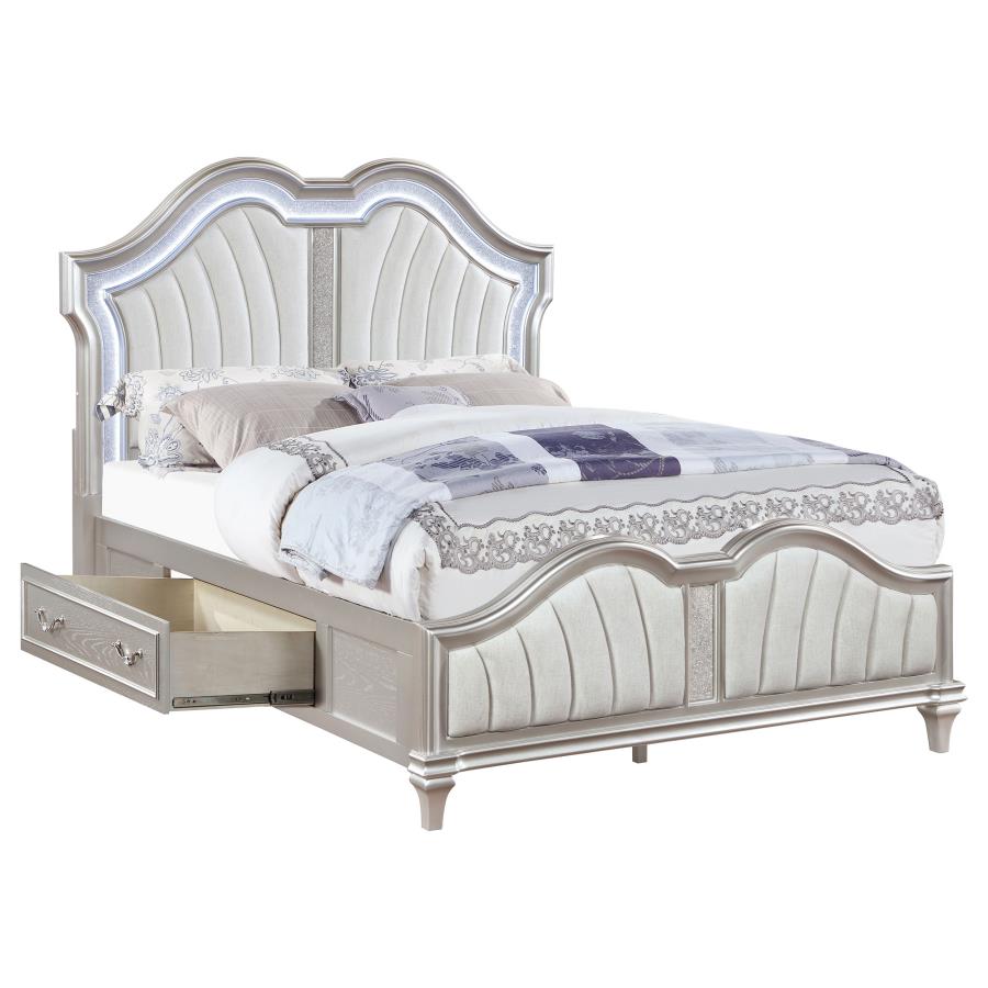 (image for) Evangeline Wood Queen LED Storage Panel Bed Silver Oak