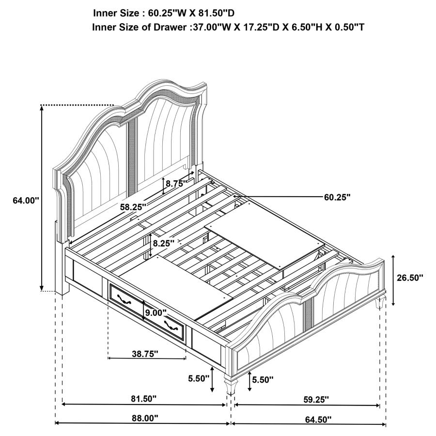 (image for) Evangeline Wood Queen LED Storage Panel Bed Silver Oak