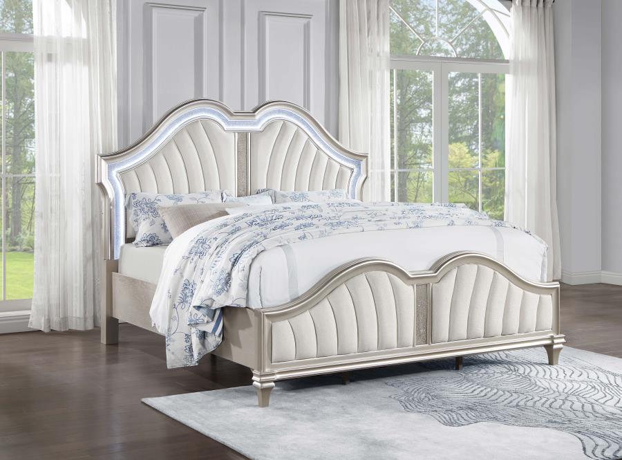 (image for) Evangeline Wood California King LED Panel Bed Silver Oak