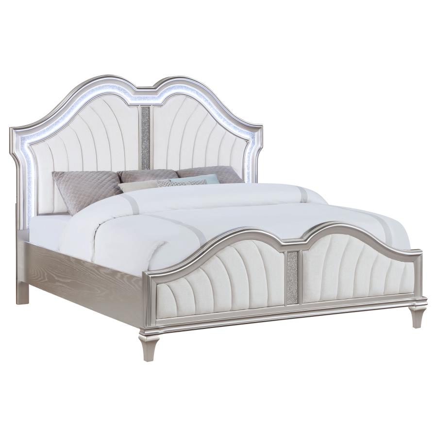 (image for) Evangeline Wood Queen LED Panel Bed Silver Oak