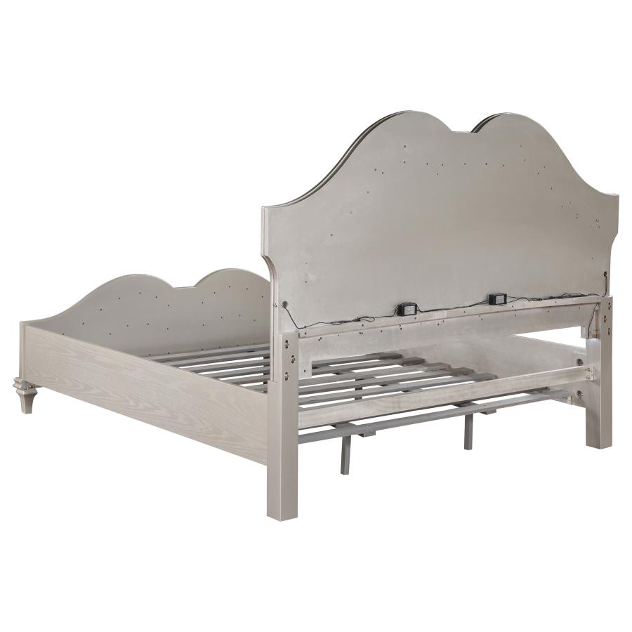 (image for) Evangeline Wood Queen LED Panel Bed Silver Oak