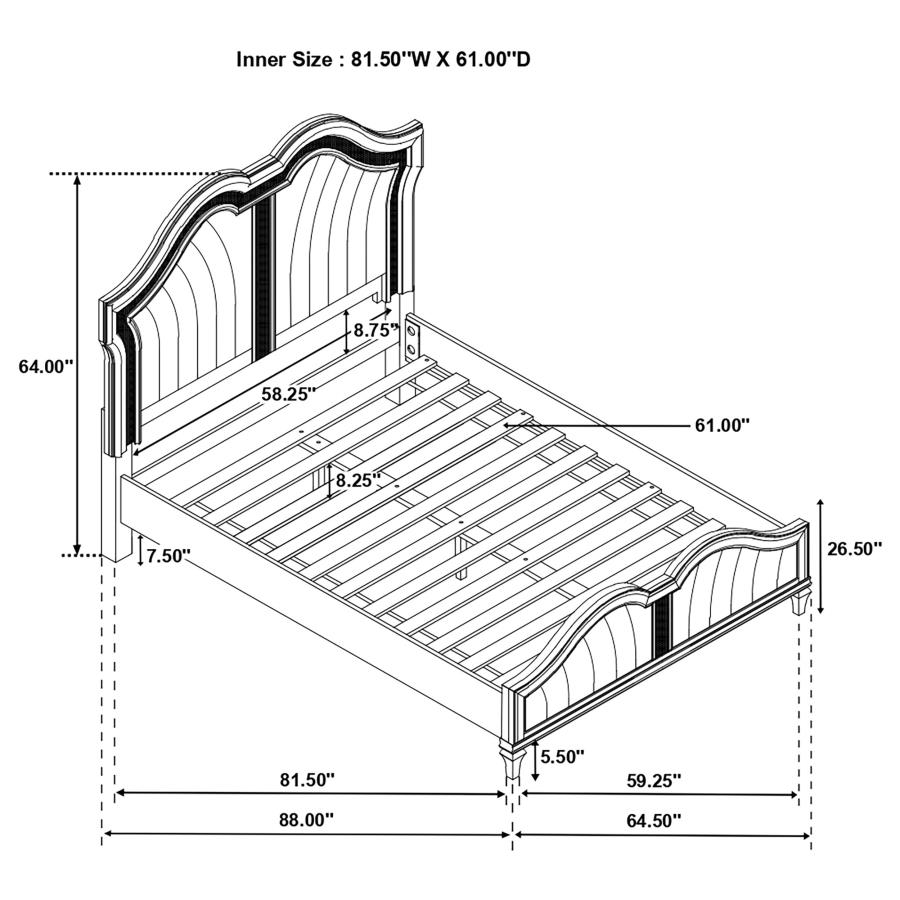 (image for) Evangeline Wood Queen LED Panel Bed Silver Oak