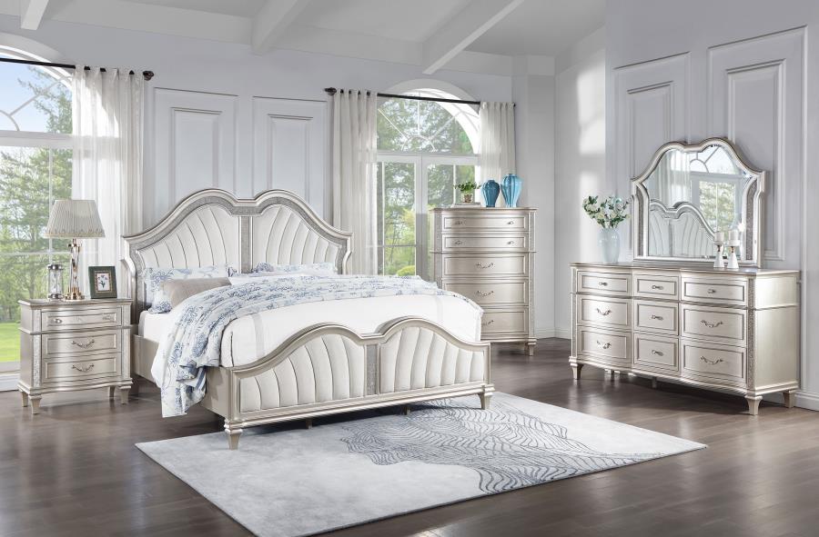 (image for) Evangeline Wood Queen LED Panel Bed Silver Oak