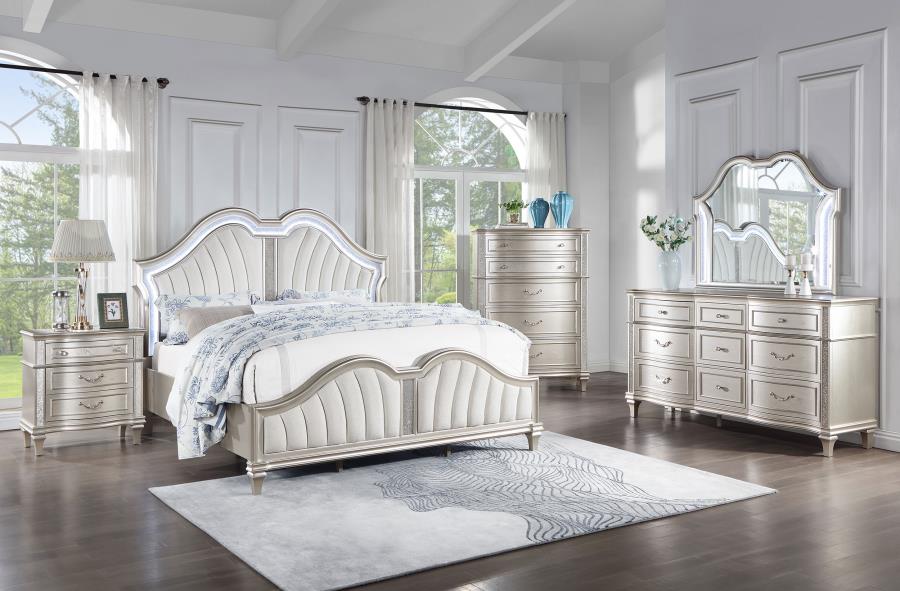 (image for) Evangeline Wood Queen LED Panel Bed Silver Oak