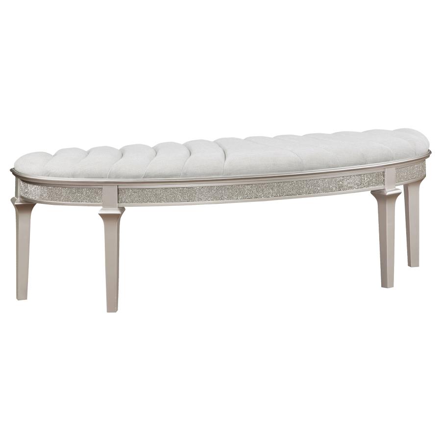 (image for) Evangeline Curved Fabric Upholstered Bench Silver Oak - Click Image to Close