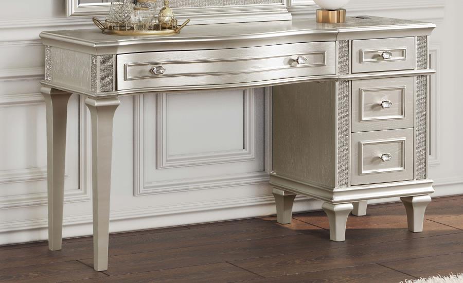 (image for) Evangeline 4-drawer Vanity Desk Makeup Table Silver Oak