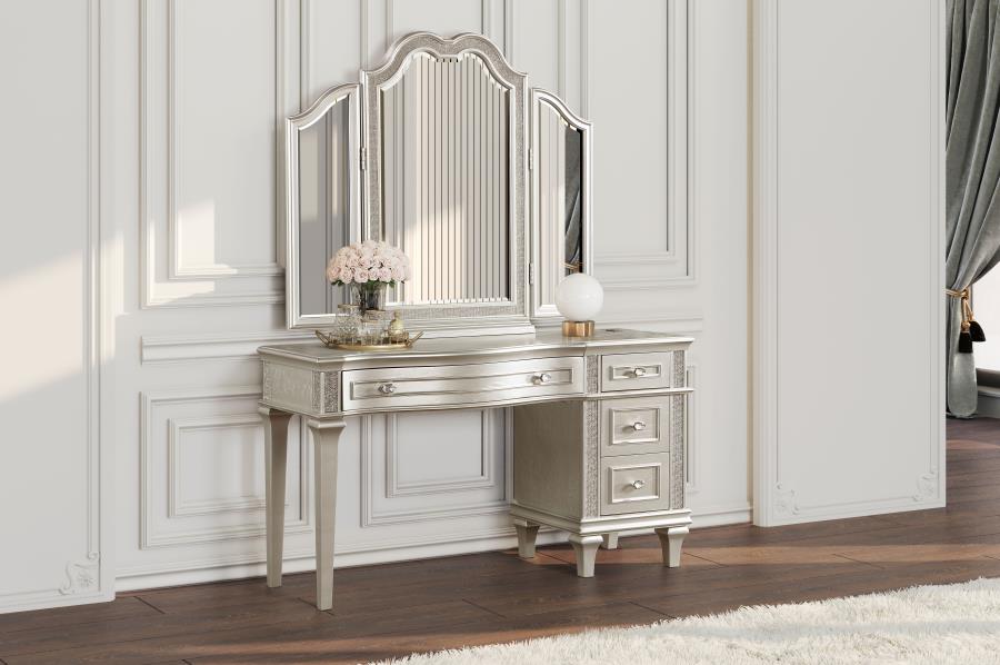 (image for) Evangeline 4-drawer Vanity Desk Makeup Table Silver Oak