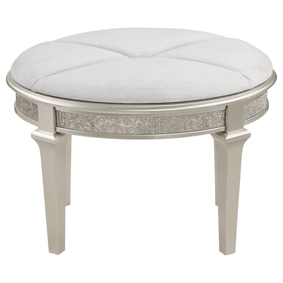 (image for) Evangeline Upholstered Oval Vanity Stool Silver and Ivory