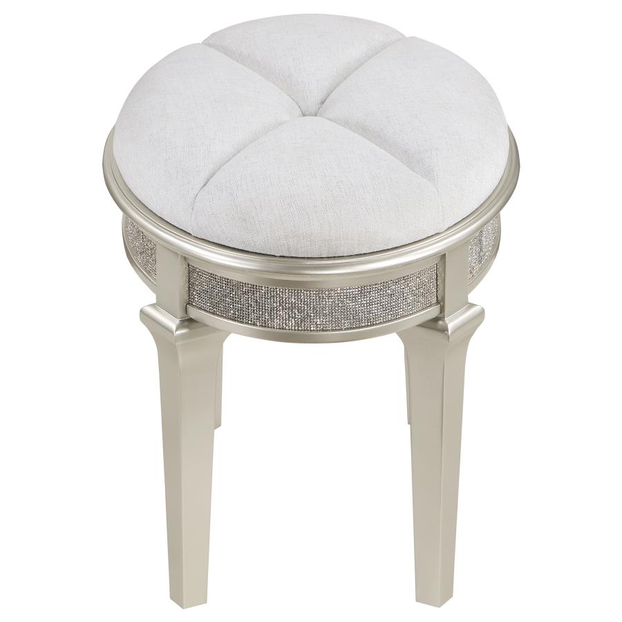 (image for) Evangeline Upholstered Oval Vanity Stool Silver and Ivory