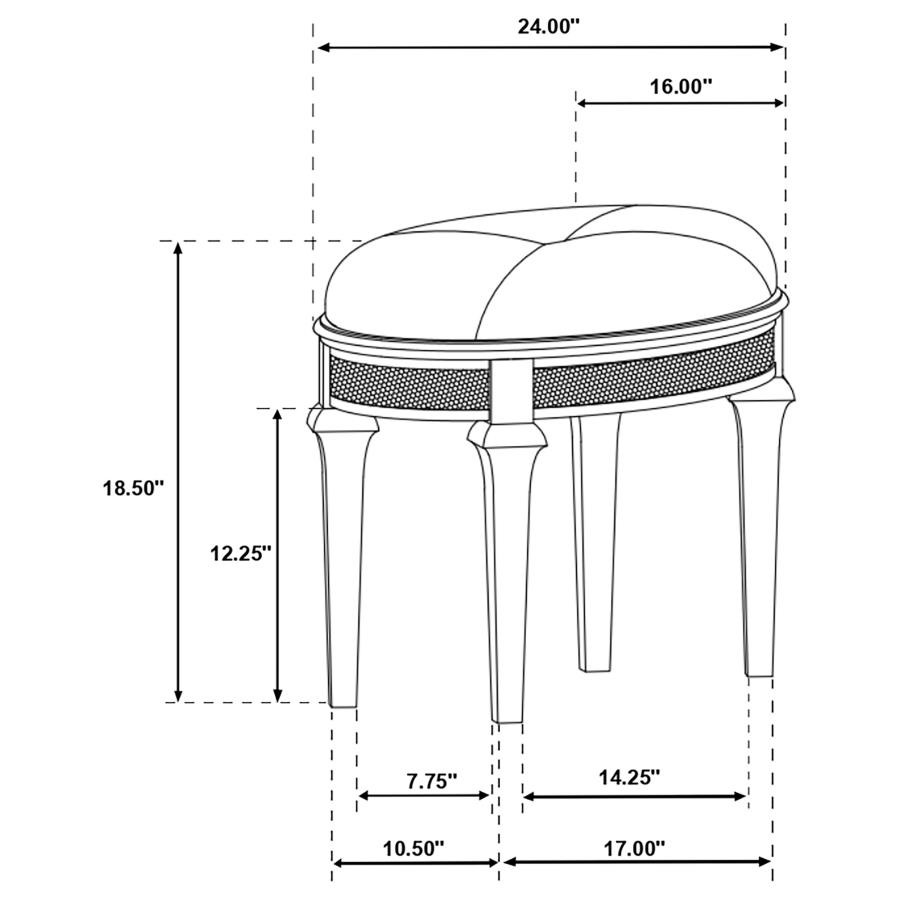 (image for) Evangeline Upholstered Oval Vanity Stool Silver and Ivory