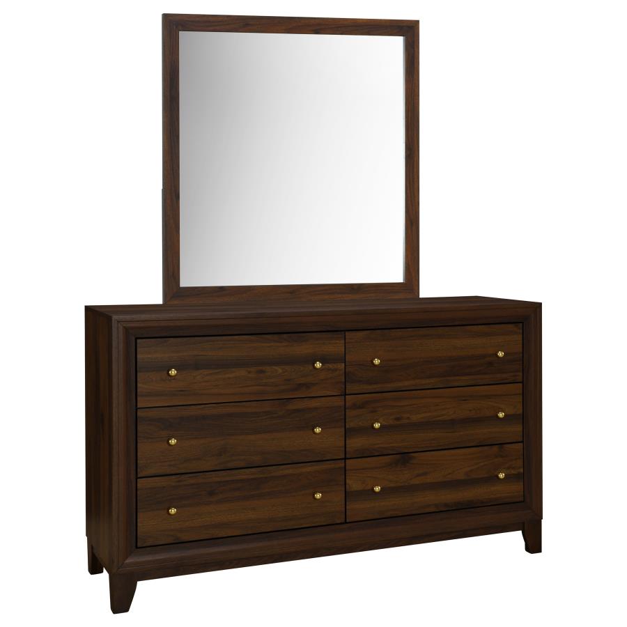 (image for) Welsley 6-drawer Dresser and Mirror Walnut - Click Image to Close