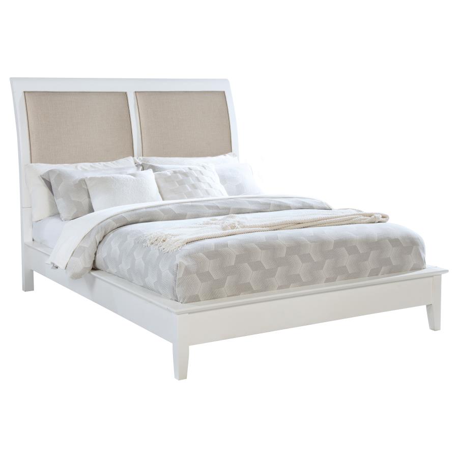 (image for) Bexhill 56-inch Upholstered Queen Panel Bed White - Click Image to Close