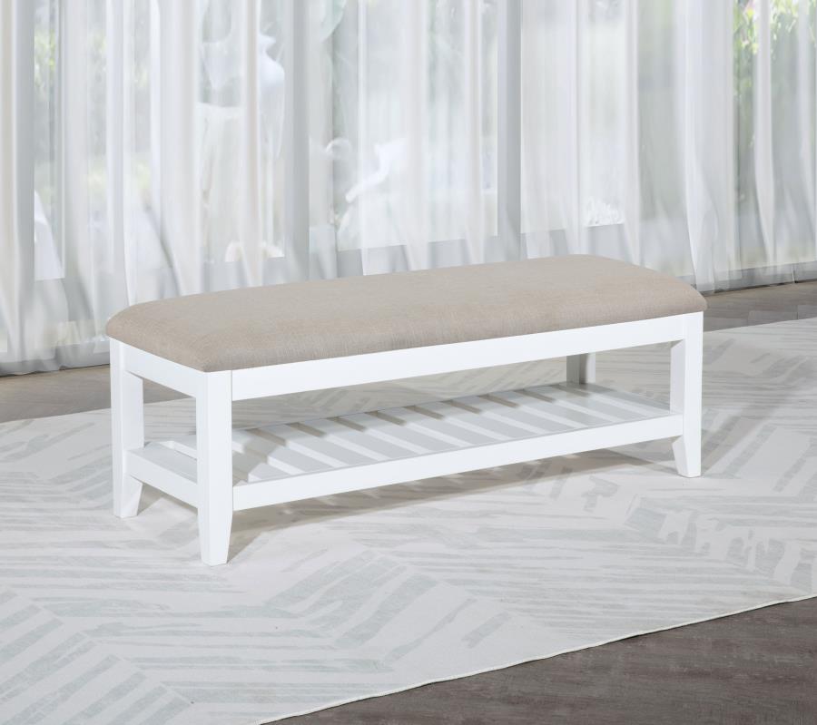 (image for) Bexhill Upholstered Rectangular Bench with Shelf White