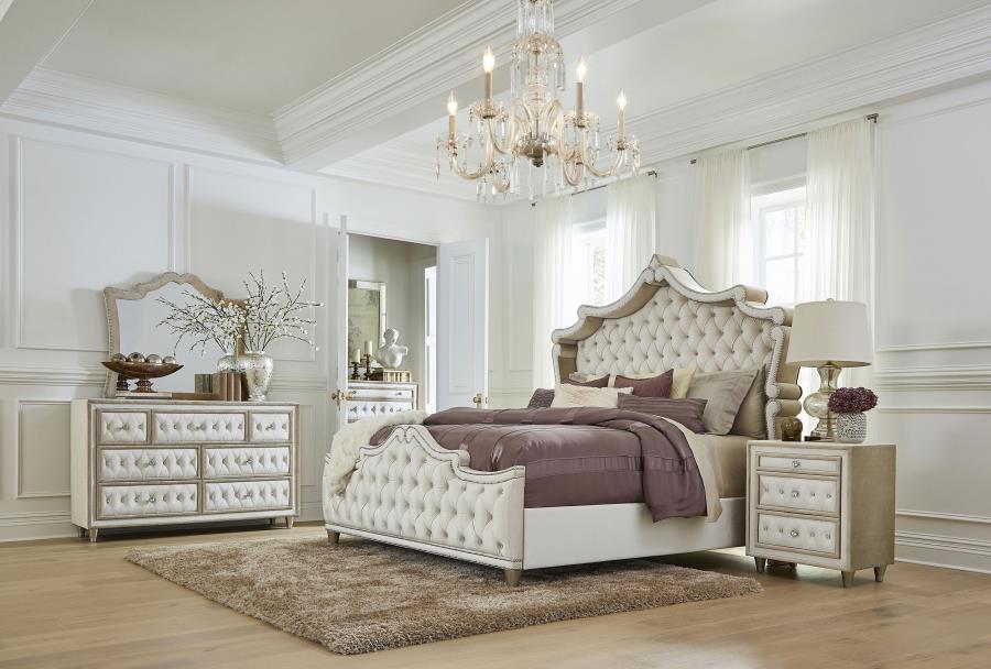 (image for) Antonella Upholstered Eastern King Panel Bed Ivory and Camel