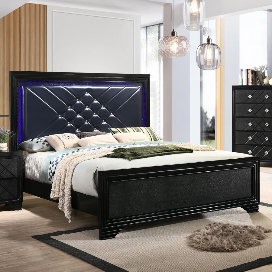 (image for) Penelope Wood Eastern King LED Panel Bed Midnight Star