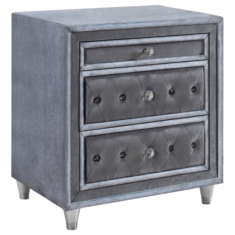 (image for) Antonella Upholstered 3-drawer Nightstand Grey