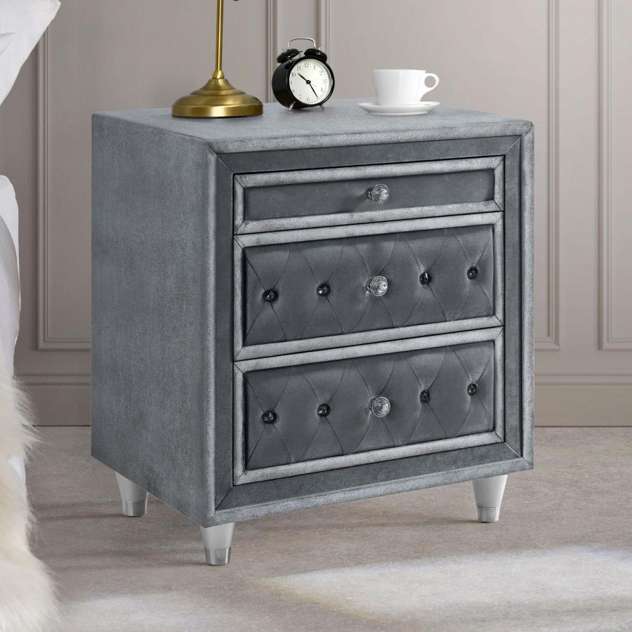 (image for) Antonella Upholstered 3-drawer Nightstand Grey