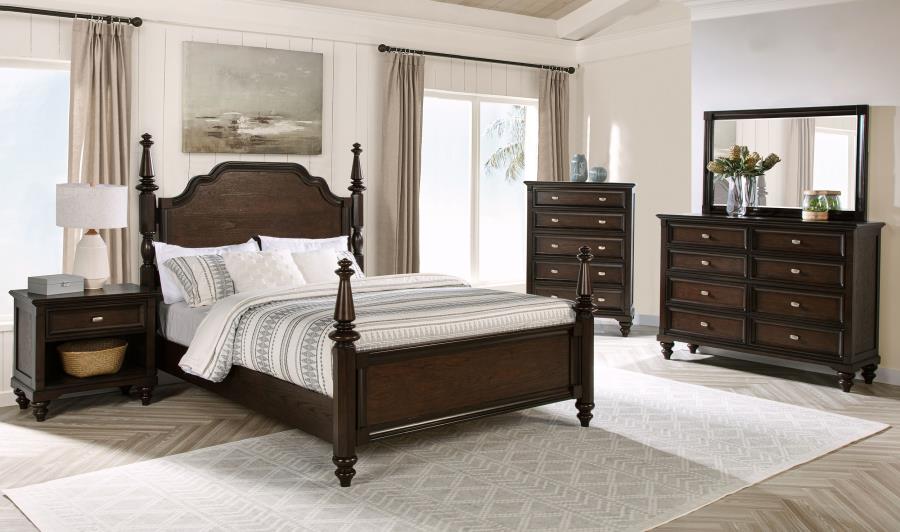 (image for) Andover 63-inch Four Poster Eastern King Bed Dark Oak