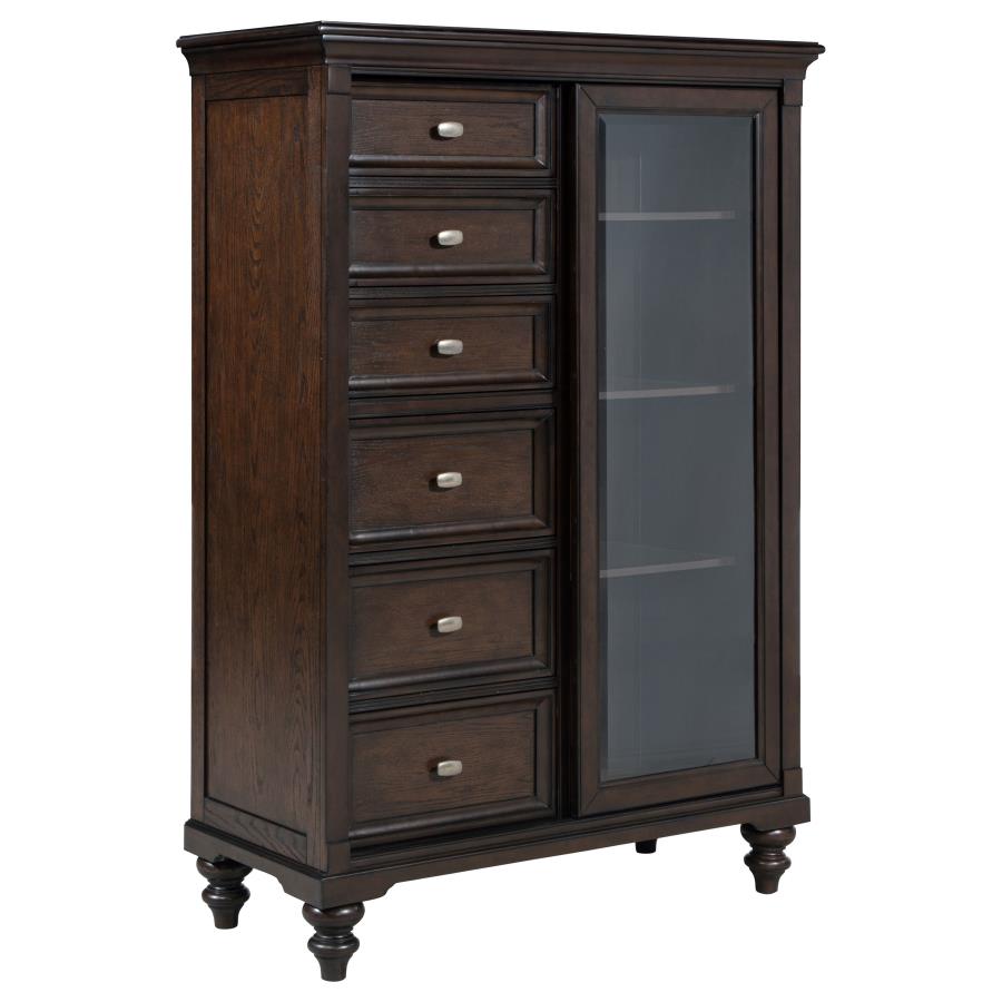 (image for) Andover 6-drawer Tempered Glass Door Chest Dark Oak