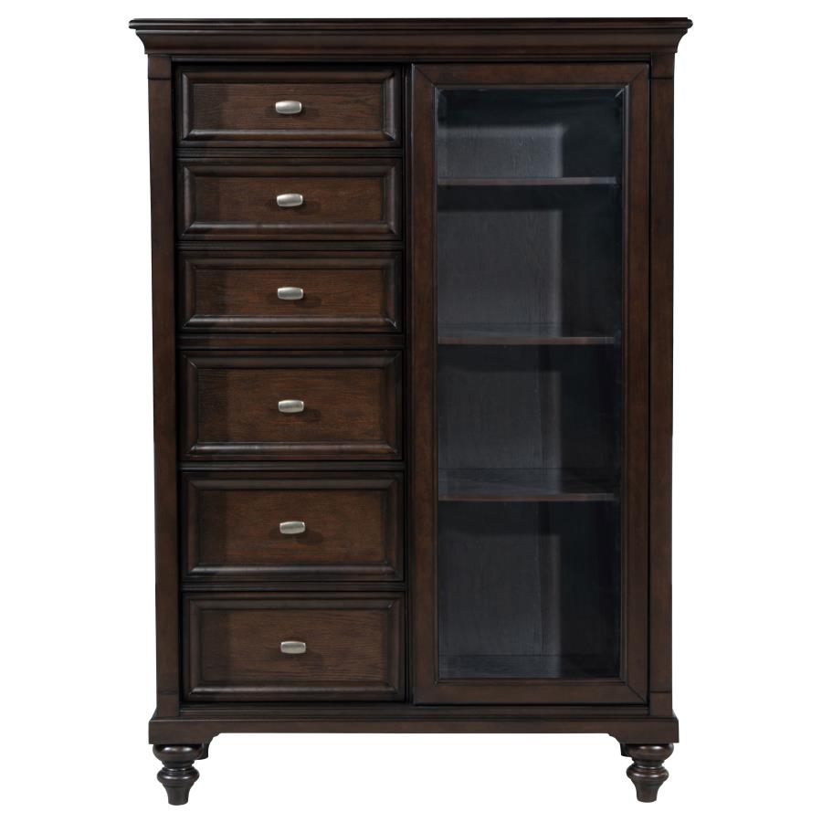 (image for) Andover 6-drawer Tempered Glass Door Chest Dark Oak