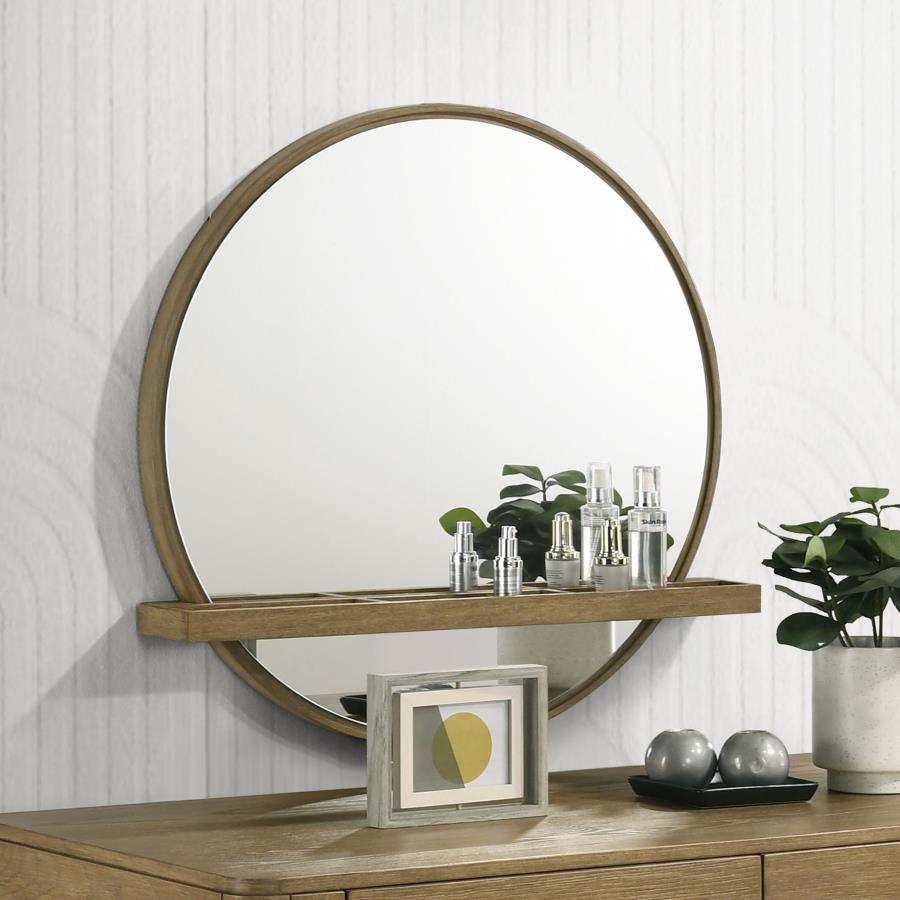 (image for) Arini Round Vanity Wall Mirror with Shelf Sand Wash