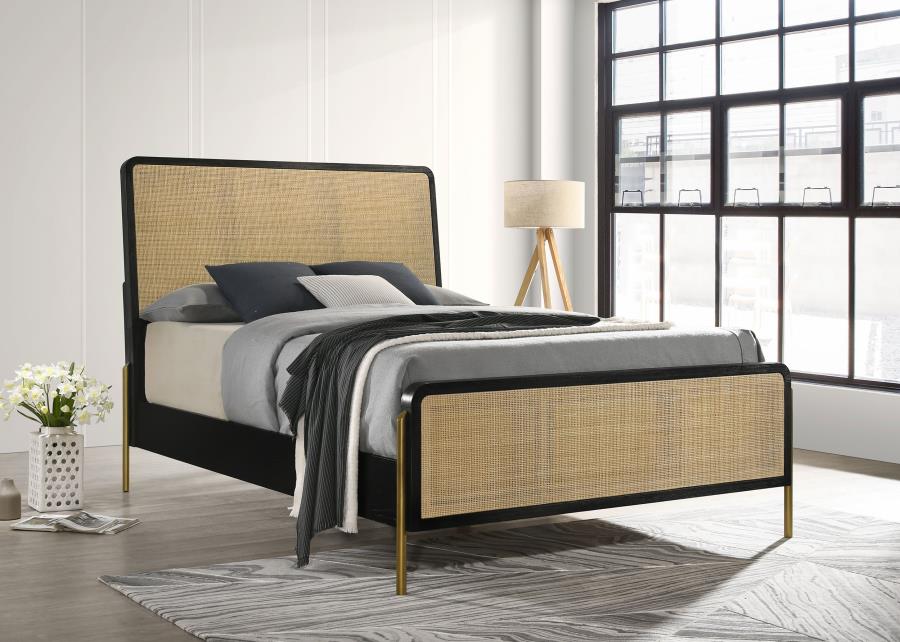 (image for) Arini Rattan Queen Panel Bed Black and Natural