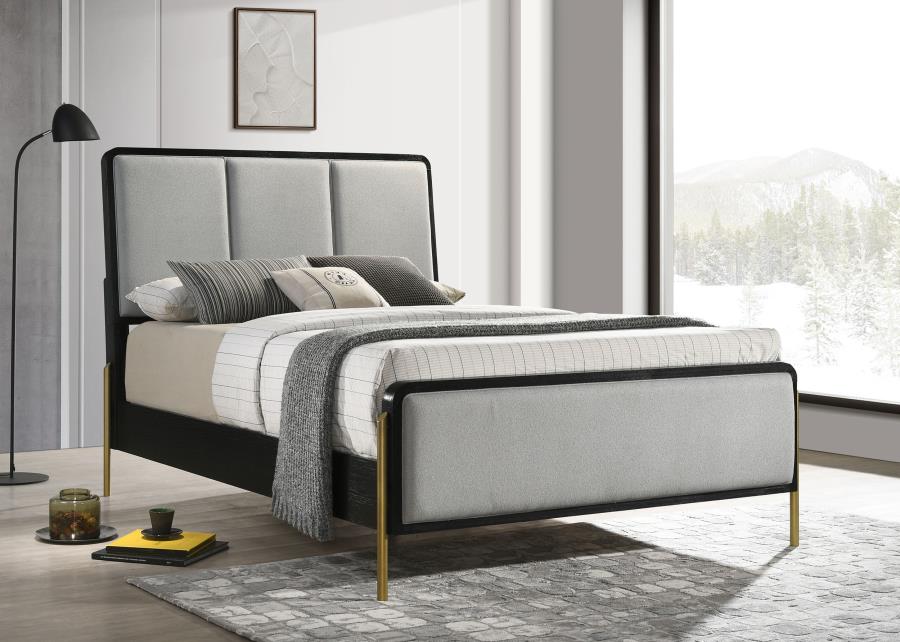 (image for) Arini Upholstered Eastern King Panel Bed Black and Grey