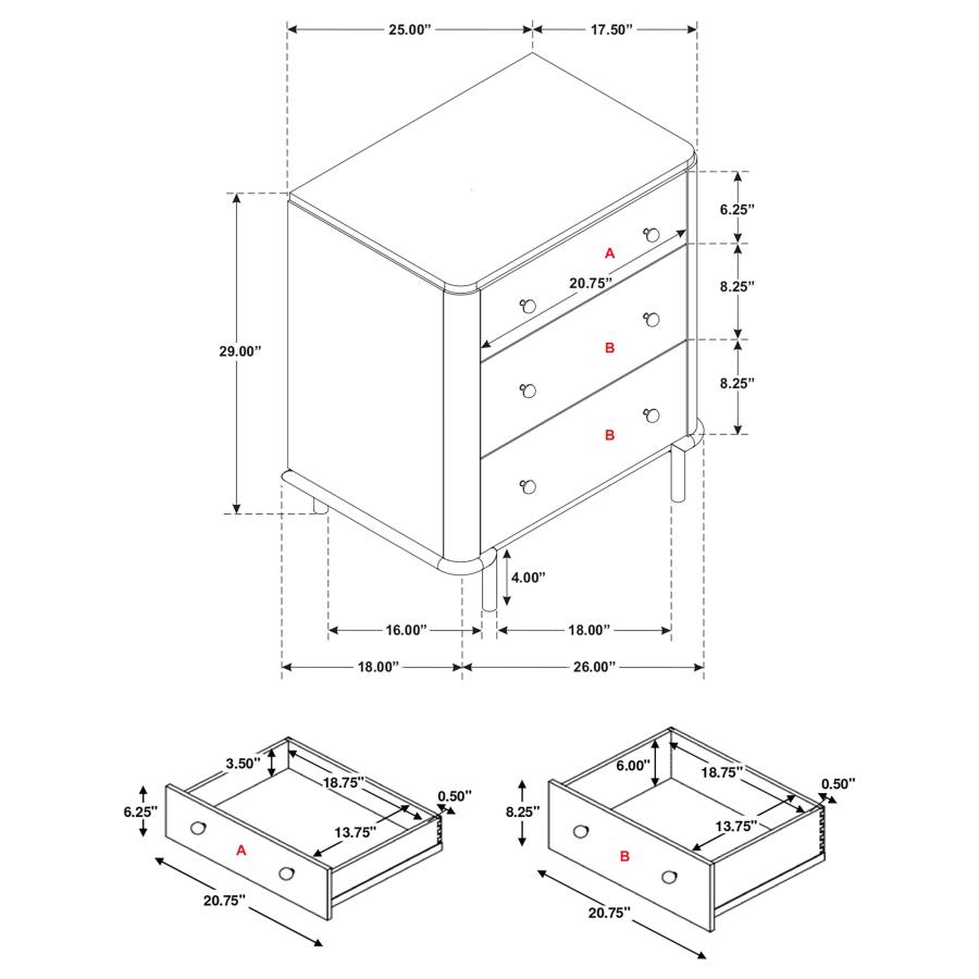 (image for) Arini 3-drawer Nightstand Black