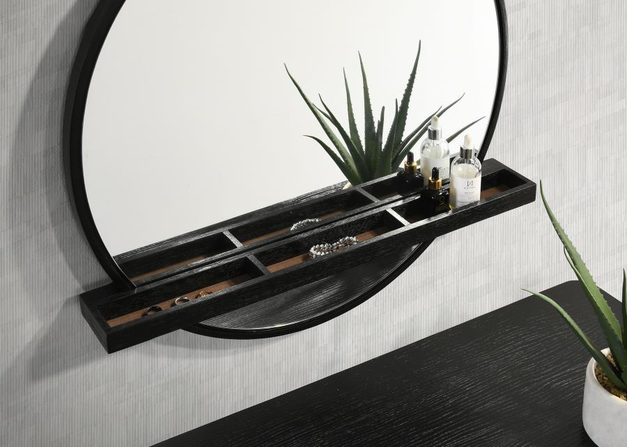 (image for) Arini Round Vanity Wall Mirror with Shelf Black