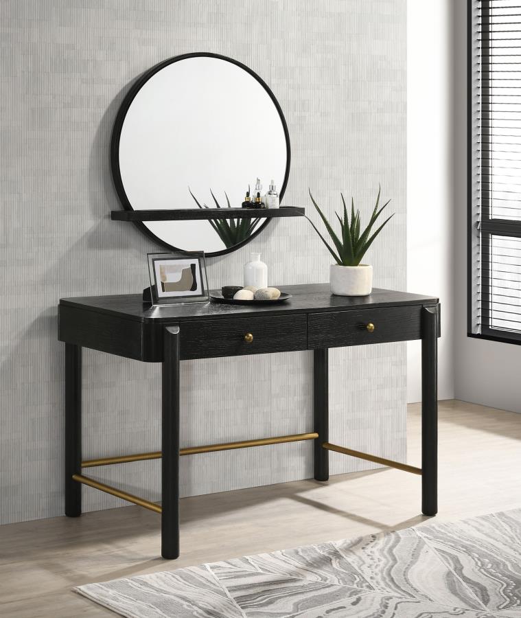 (image for) Arini Round Vanity Wall Mirror with Shelf Black