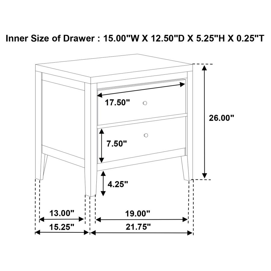 (image for) Wilkes 2-drawer Nightstand Bedside Table Dark Cocoa